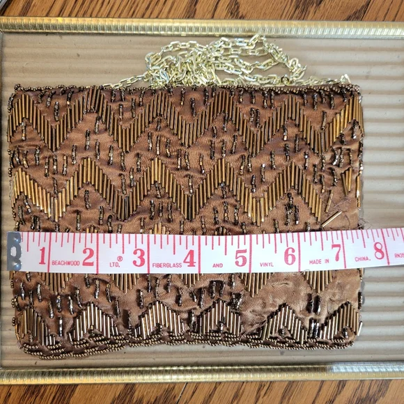 Fine Arts Beaded Bag ~ Vintage ~ Hong Kong ~ Bronze Shimmer ~ Needs TLC - Picture 12 of 16